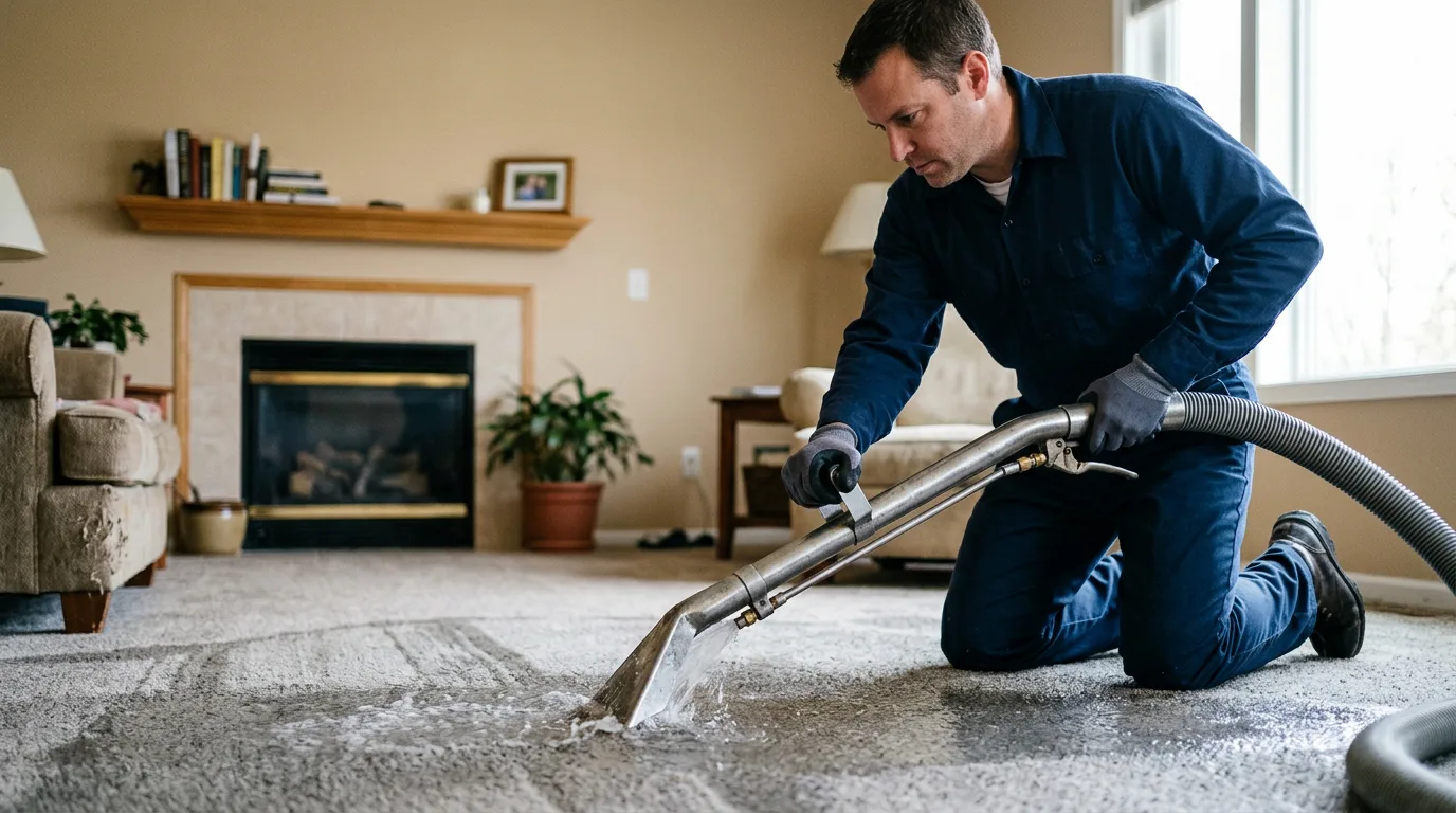 Water damage restoration technician working near Grand River, IA